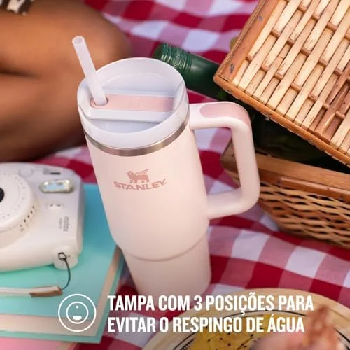 Stanley - Quencher H2.0 FlowState 1,18L - Copo de aço inoxidável com isolamento a vácuo, tampa e canudo, para água, chá gelado, café, smoothies e muito mais, Rose Quartz