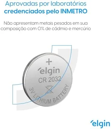 Bateria de Lítio CR2032 Cartela com 5 unidades 3v Elgin - Moeda