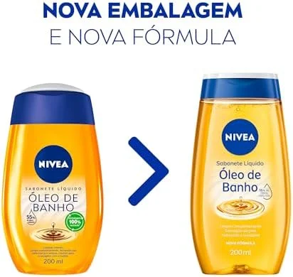 NIVEA Sabonete Líquido Óleo de Banho 200ml, Limpeza Corporal, Pele Macia, 55% Óleos Naturais, Sensação Hidratante