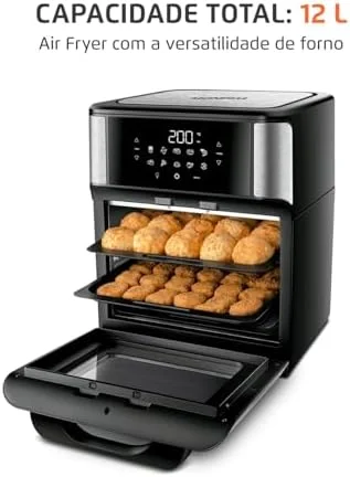 MONDIAL Fritadeira Air Fryer Forno Oven 12L, Preto/Inox, 2000W, 220V - AFON-12L-BI