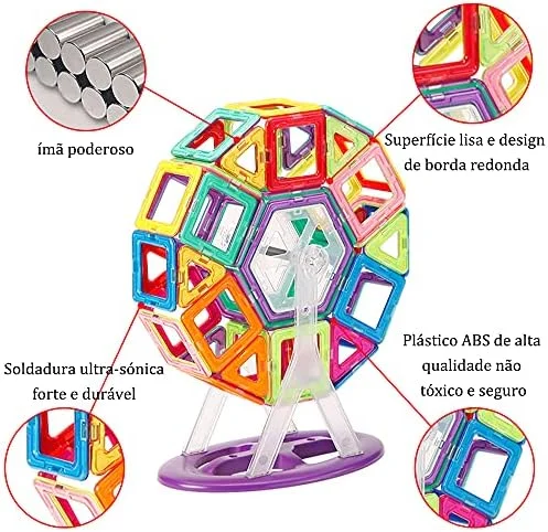Brastoy Blocos de Montar Magnéticos Construção Infantil Brinquedo Educativo (120 Peças)
