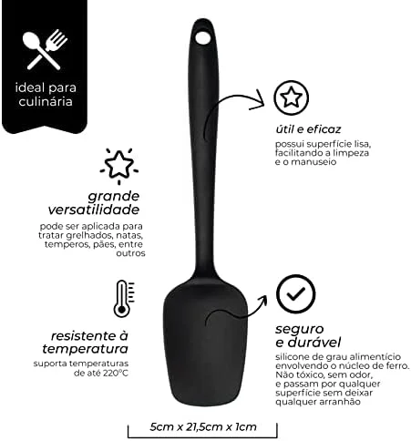 Mimo Style Espátula de Silicone Preto, Material de Silicone Resistente e Flexível, Suporta Temperaturas de Até 220ºC, Prática, Simples e Leve Pesando Apenas 52 Gramas Facilitando o Manuseio