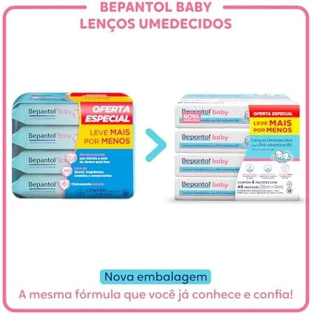 Bepantol Baby Lenço Umedecido para Bebê, Hipoalergênico, Kit Leve 4 Pague 3, 192 Unidades