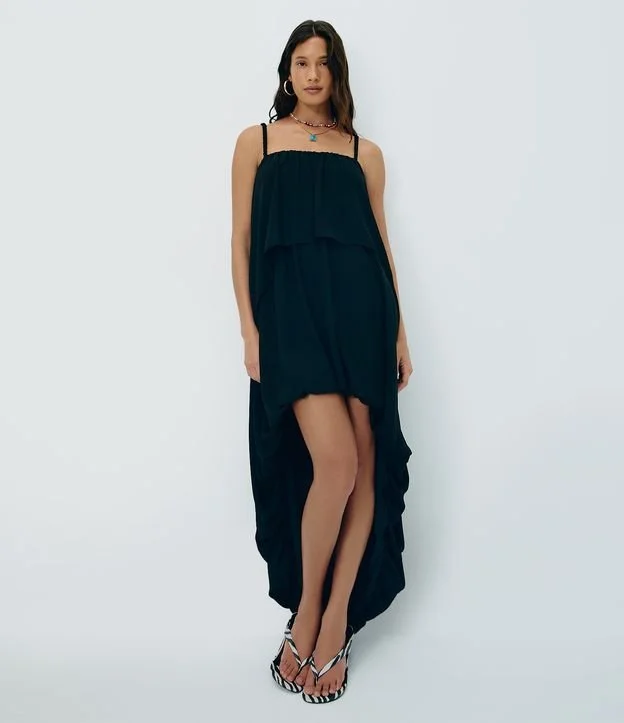 Vestido Mullet Alcinha em Crepe com Babados