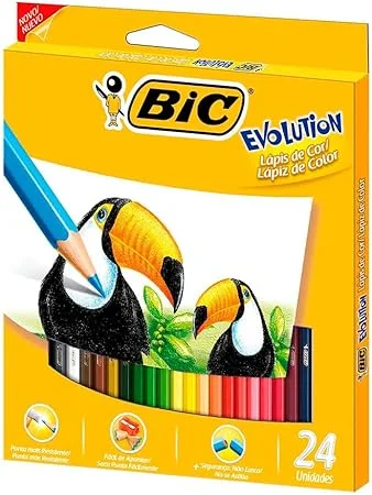 BIC, Lápis de Cor Sextavado, Evolution, 24 Cores