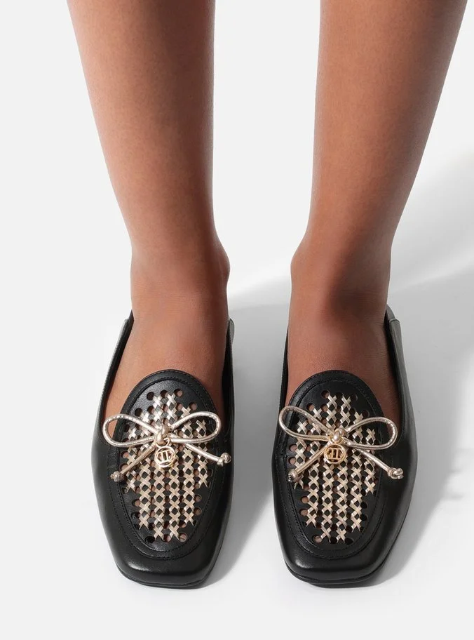 Mocassim Preto Bico Quadrado Tressê