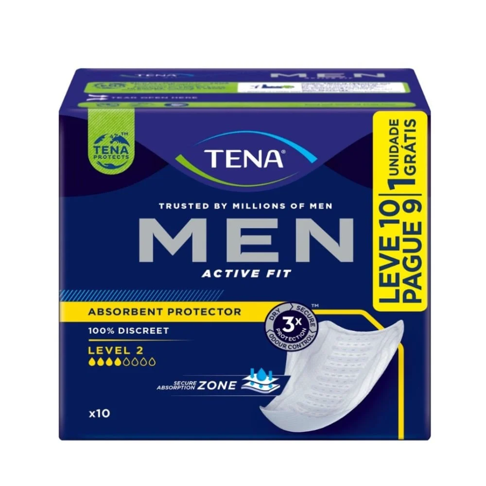 Absorvente Protetor Masculino Tena Men Active Fit Level 2 Médio 10 Unidades