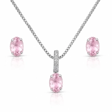 Conjunto Oval com Zircônias Rosas