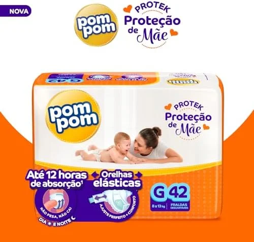 Fralda Pom Pom Protek Proteção de Mãe Mega G 42 Unidades