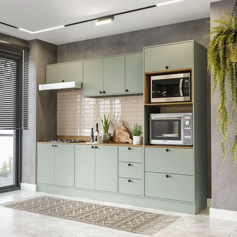 Cozinha Completa Modulada com Rodapé Rubi Yescasa Verde/Oliva