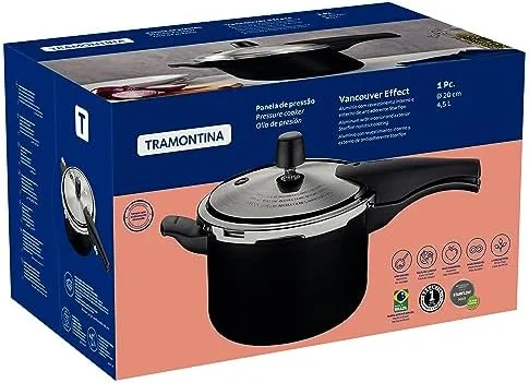 Panela de Pressão Tramontina Vancouver Effect em Alumínio com Revestimento Interno e Externo em Antiaderente Starflon Max Preto 20 cm 4,5 L