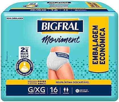 Roupa Íntima Bigfral Moviment G/XG 16 Unidades