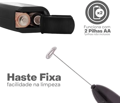LYOR - Mini Mixer Misturador Elétrico para Bebidas - Inox e Plástico Preto - Eficiente e Compacto para Batidas e Misturas Rápidas