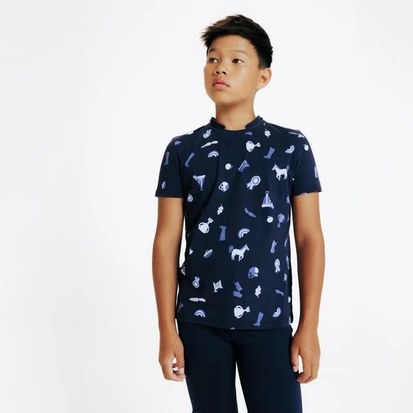 Camisa Polo Infantil de Equitação Magic Mangas Curtas Fouganza Azul