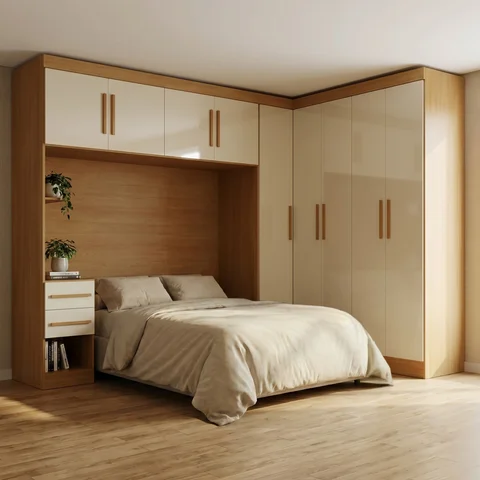 Guarda Roupa Casal Modulado 9 Portas 5 Gavetas com Cabeceira 100% MDF Imperial Yescasa Cinamomo/Off White