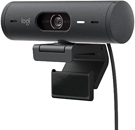 Webcam Full HD Logitech Brio 500, Câmera para PC com Microfones Duplos, Privacidade Integrada, RightLight 4 e Enquadramento Automático - Grafite