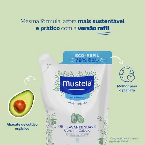Mustela Refil Gel Lavante Suave 400ml - Sabonete Líquido Corpo e Cabelo para bebês e crianças – feito com 93% de ingredientes de origem natural - Mustela Bebê e Criança