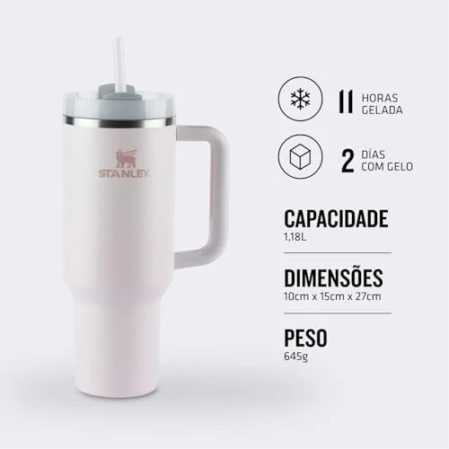Stanley - Quencher H2.0 FlowState 1,18L - Copo de aço inoxidável com isolamento a vácuo, tampa e canudo, para água, chá gelado, café, smoothies e muito mais, Rose Quartz
