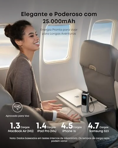 Anker Laptop Power Bank, 25.000mAh Carregador Portátil para Notebook | 3-Portas 165W USB-C,Cabos Retráteis Integrados, Aprovado para Viagens Aéreas, Compatível com iPhone 17/16/15, Samsung, Xiaomi