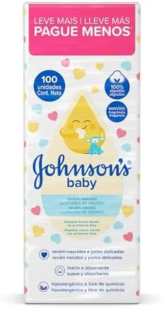 Quadrados de Algodão Recém-Nascido JOHNSON’S® baby 100 unidades