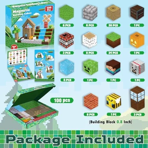 ToyUnited Blocos Magnéticos - 100 Peças De Blocos De Construção Magnéticos, Brinquedos De Cubo Magnético Empilháveis, Conjunto De Construção De Mundo Florestal, Brinquedos Sensoriais Stem Montessori
