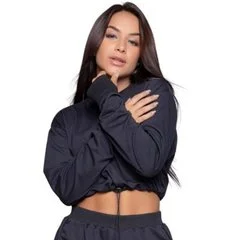 Cropped Manga Longa Vekyo Gringa Moletinho Com Regulagem Moda Casual