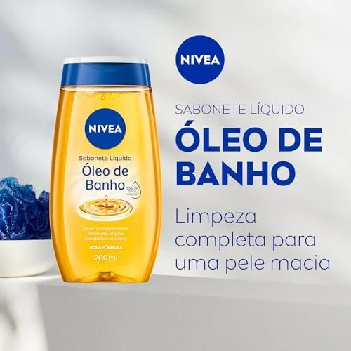 NIVEA Sabonete Líquido Óleo de Banho 200ml, Limpeza Corporal, Pele Macia, 55% Óleos Naturais, Sensação Hidratante
