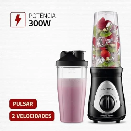 MONDIAL Personal Blender, Preto/Prata, 300W, 110V - DG-01