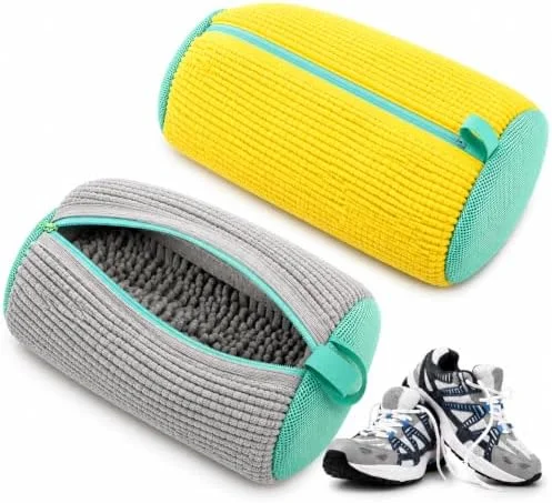 Bolsa para Lavar Tênis na Máquina de Lavar, Saco Protetor Acolchoado com Zíper Reforçado, Reutilizável, Protege Calçados Durante a Lavagem - Cores Sortidas