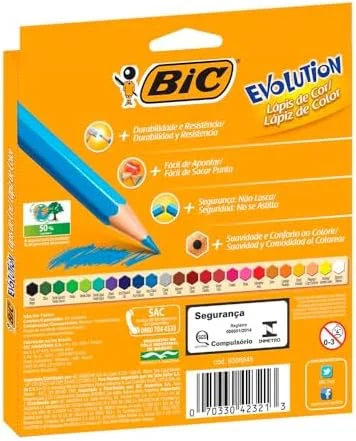 BIC, Lápis de Cor Sextavado, Evolution, 24 Cores