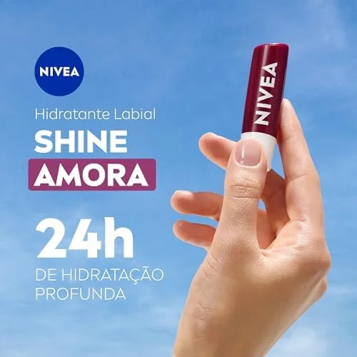 NIVEA Hidratante Labial Amora Shine 4,8g, Hidratação Intensa 24h, Cor Suave, Brilho Delicado, Cuidado Diário, Manteiga de Karité