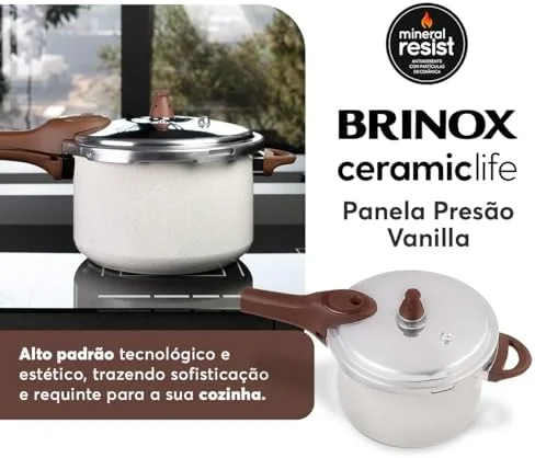 Brinox - Panela de Pressão 4,2L Antiaderente Ceramic Life com Fundo de Indução Pressure - Vanilla