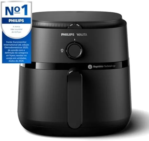 Philips Walita Fritadeira Airfryer Série 1000 XL - 6,2 litros, Tecnologia RapidAir, 12 Modos de Preparo, Até 90% Menos Óleo, 2 anos de garantia, Controle Analógico, Preta, 220v (NA130/09)