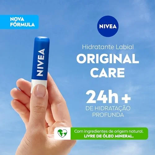 NIVEA Hidratante Labial Original Care 4,8g, Hidratação Intensa 24h, Protege contra Ressecamento, Cuidado Diário, Manteiga de Karité