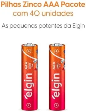 Caixa de Pilha AAA com 40 unidades Elgin Palito - Tubo, Zinco