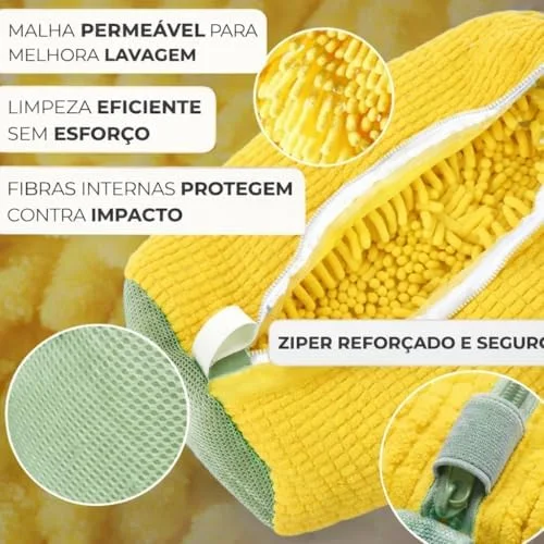 Bolsa para Lavar Tênis Sapatos Premium Máquina Malha Chenille Protetora Reutilizável com Zíper
