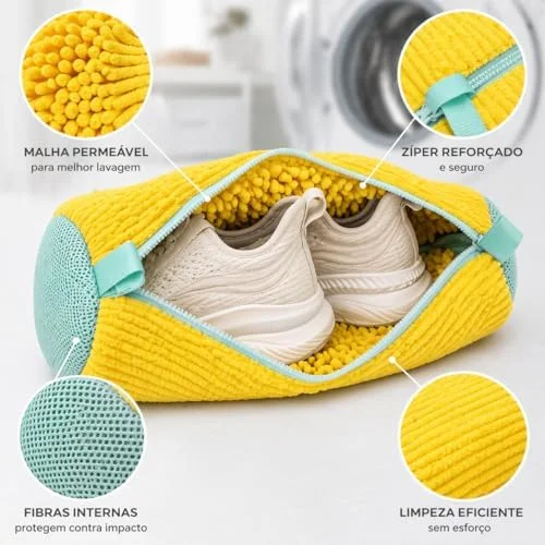 Saco para Lavar Tênis na Máquina de Lavar com Zíper, Protetor Reutilizável para Lavagem de Calçados, Bolsa Protetora para Sapatos e Tênis com Estrutura Respirável