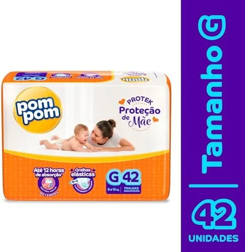 Fralda Pom Pom Protek Proteção de Mãe Mega G 42 Unidades