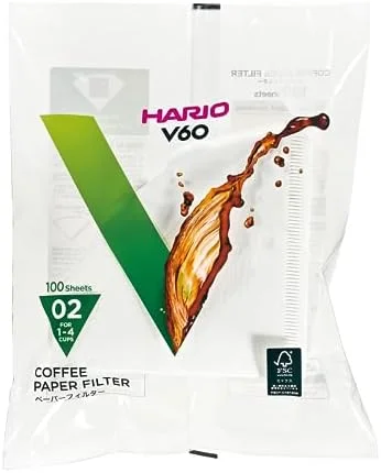 Filtro de Papel para Coador de Café V60, Tamanho 02, Pacote com 100 Hario 0 Branco(Pacote pode variar)