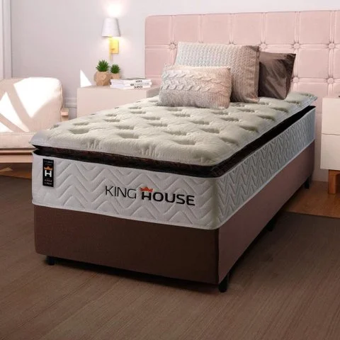 Conjunto Cama Box Solteirão c/ Molas Ensacadas New York Marrom 96x203x73