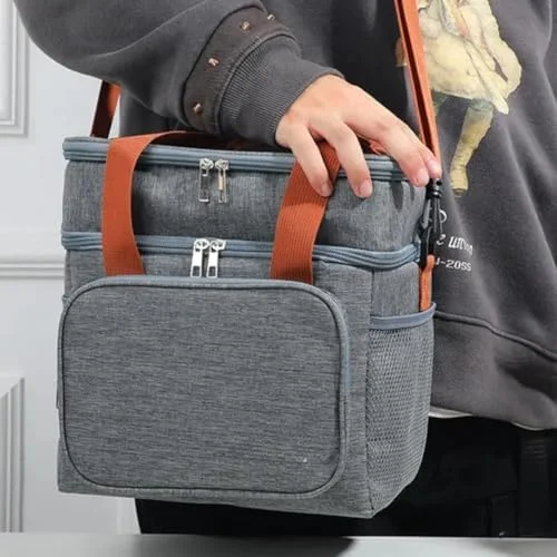 Bolsa Termica Marmita Lancheira Grande Alça Ombro Trabalho Passeio Academia Dois Andares (Bolsa Preta)