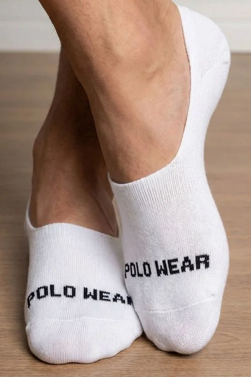 Kit 3 Pares de Meias Masculinas Invisíveis Algodão Polo Wear Branco
