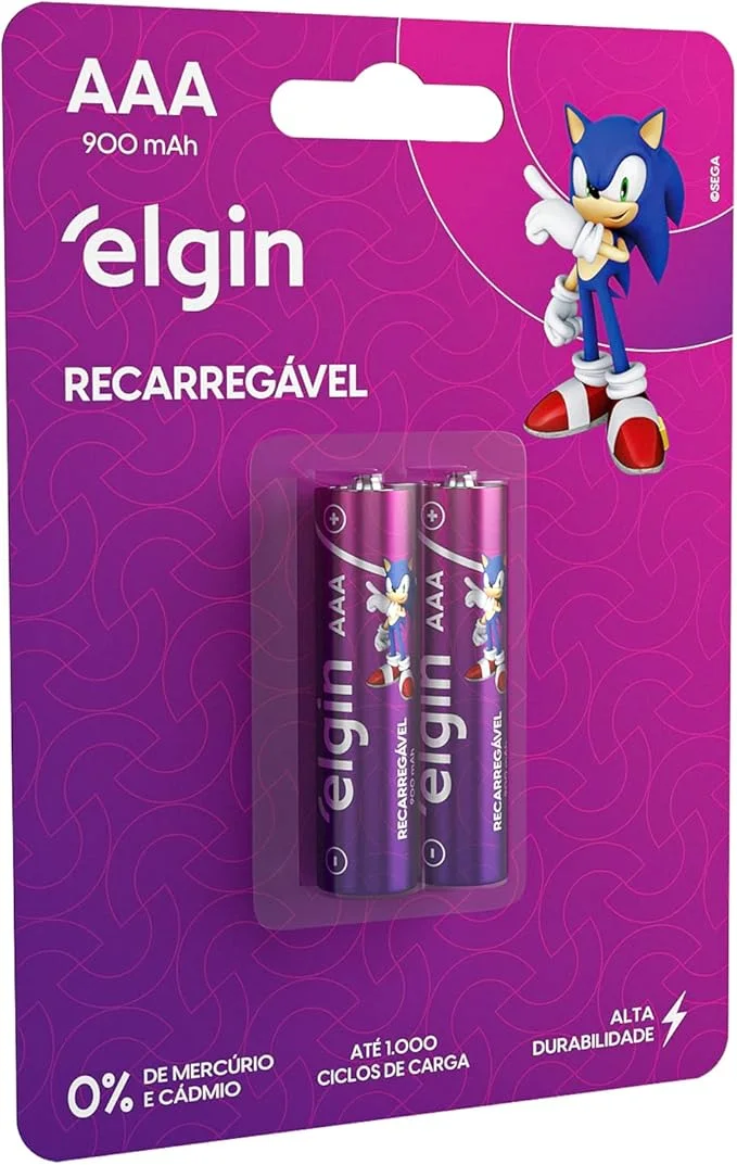 Pilha Recarregável Ni-MH AAA-900mAh blister com 2 pilhas, Elgin, Baterias, 82168