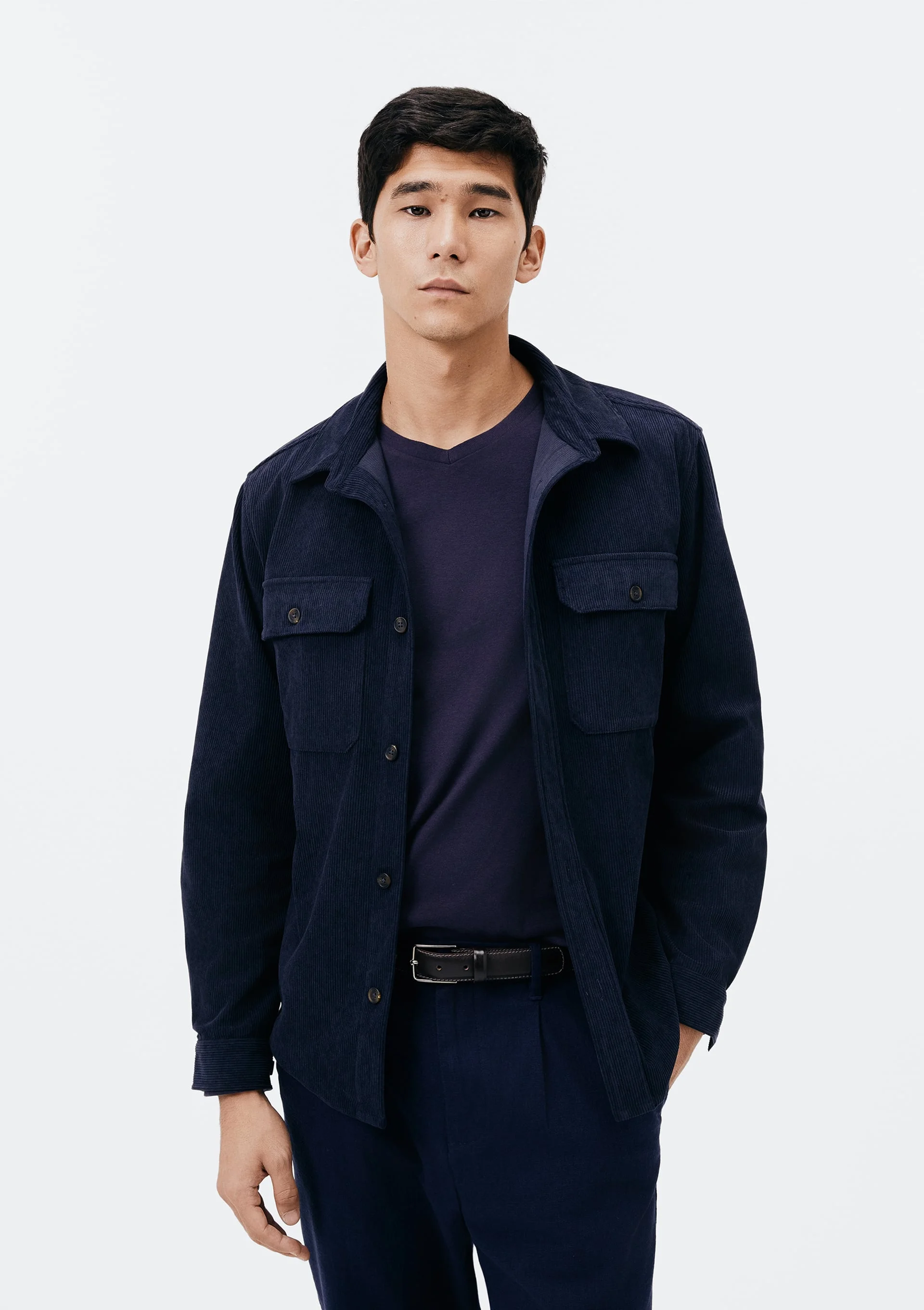 Camisa Overshirt Masculina Manga Longa Em Veludo Cotelê - Azul