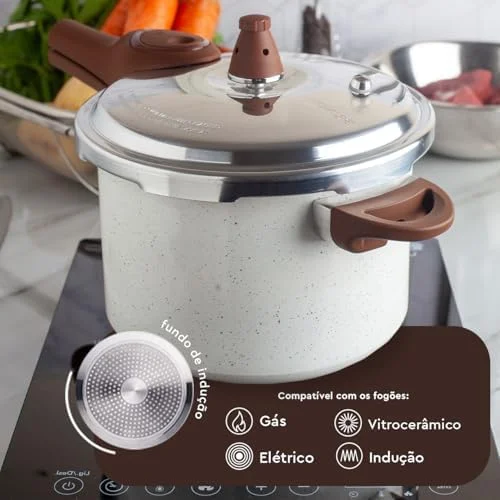 Brinox - Panela de Pressão 4,2L Antiaderente Ceramic Life com Fundo de Indução Pressure - Vanilla