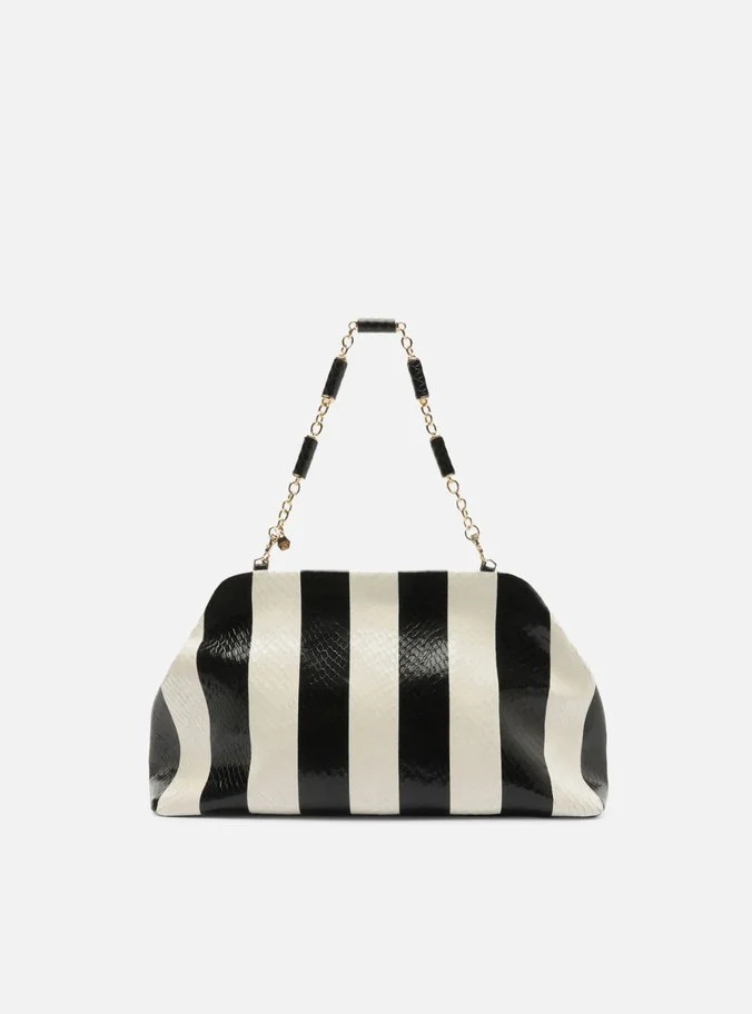 Bolsa Clutch Listras Couro Média Snake Corrente