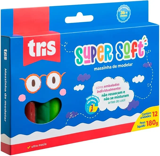 Massa Modelar, Tris, Multicor, 1 pacote com 12 massas