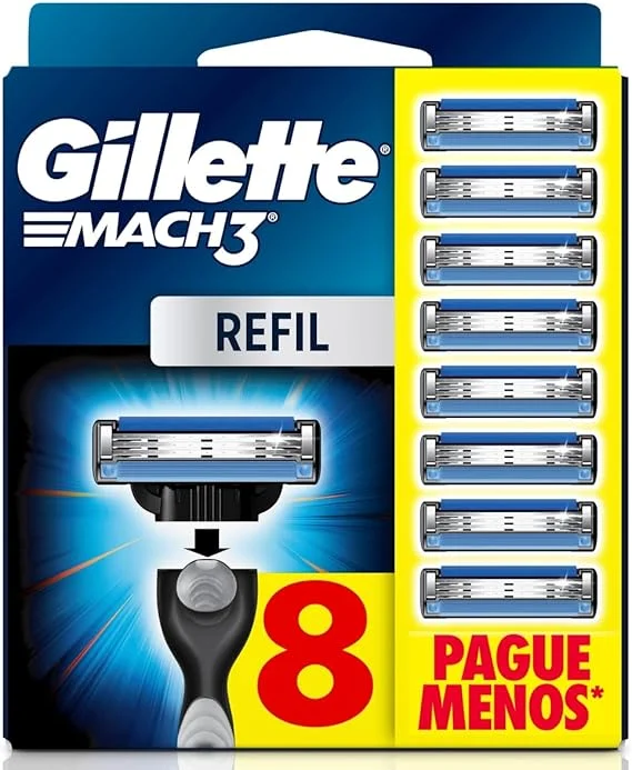 Gillette Mach3, Carga para Aparelho de Barbear com 3 Lâminas 8 Unidades