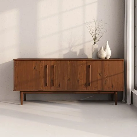 Aparador de Sala Minimalista Buffet 4 Prateleiras Madeira Castanho Tecca Idimex