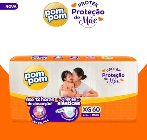 Fralda Pom Pom Protek Proteção de Mãe Hiper XG 60 Unidades